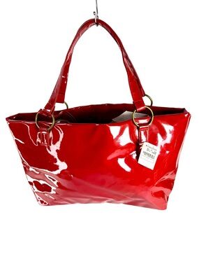 Neiman Marcus Red Patent Tote Bag with Gold Rings